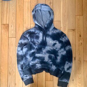 Champion Tie Dye Hoodie Women's Medium Cropped Pullover Sweater Y2K Outdoor